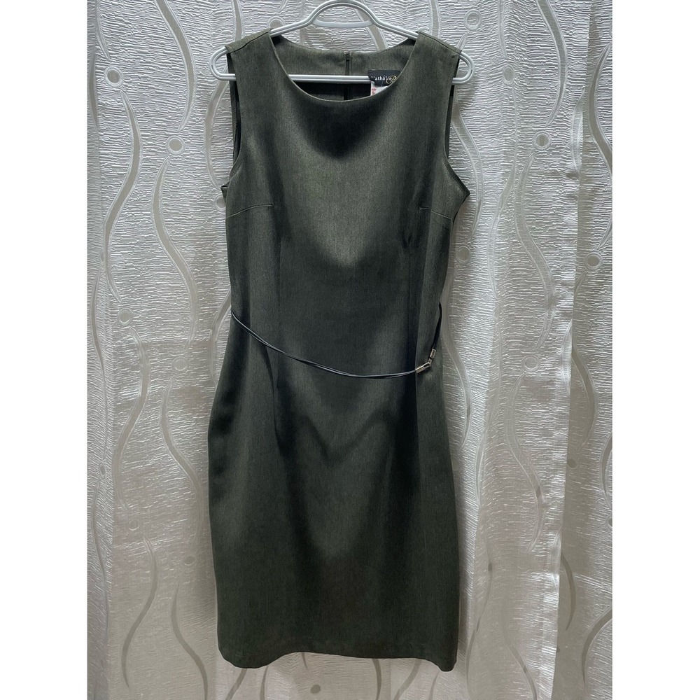 NWT‎ Nathalie B Sheath Dress Womens 15/16 Olive Green Herringbone Belted